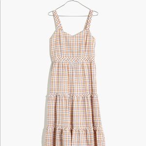 Madewell Gingham Sweetheart Ruffle-Tiered Midi Dress